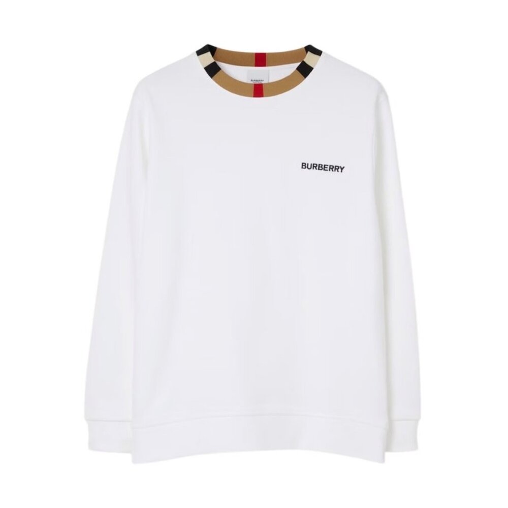 Burberry Men’s Jarrad Cotton Icon Stripe Collar Logo Sweatshirt White L 8091048
